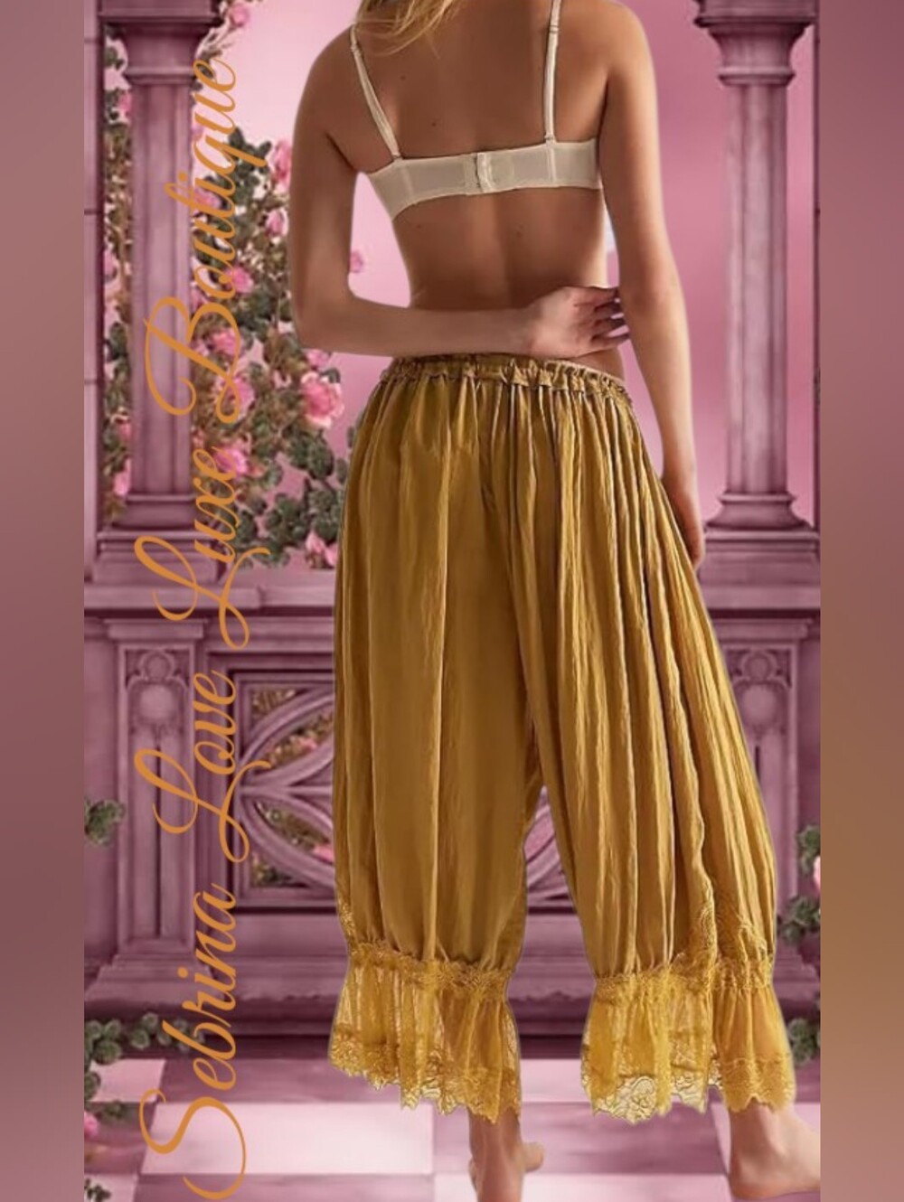 Romantic Mustard Yellow Gold Boho Victorian Inspired Peasant Pantaloon Bloomers